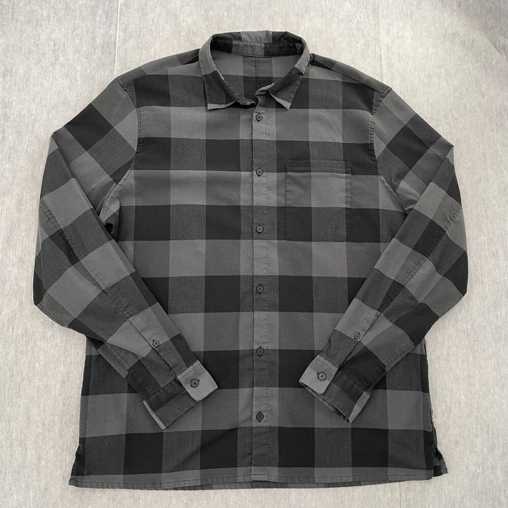 Lululemon Masons Peak Flannel Shirt Adult 2XL Black Gray Buffalo Plaid Mens XXL